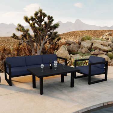 Avion Classic 3 Piece Sofa Set In Spectrum Indigo and Black