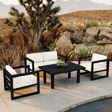 Avion Classic 4 Piece Loveseat Set In Canvas Natural and Black