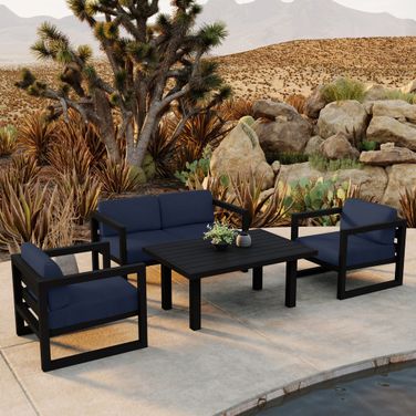 Avion Classic 4 Piece Loveseat Set In Spectrum Indigo and Black