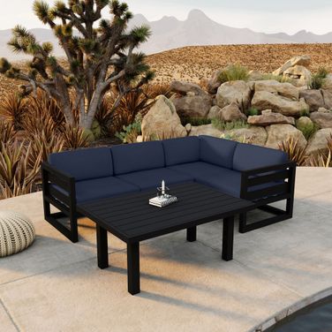 Avion Classic 5 Piece Sectional Set In Spectrum Indigo and Black