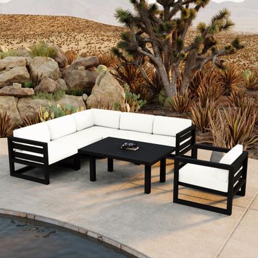 Avion Classic 7 Piece Sectional Set In Canvas Natural and Black