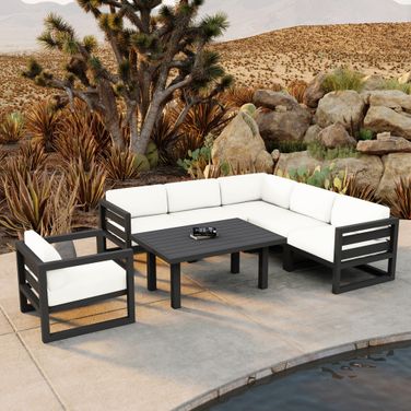 Avion Classic 7 Piece Sectional Set In Canvas Natural and Slate
