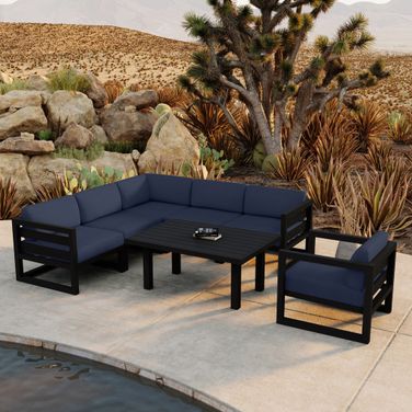 Avion Classic 7 Piece Sectional Set In Spectrum Indigo and Black