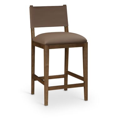 Avon Vegan Leather Counter Stool In Brown and Stained Walnut