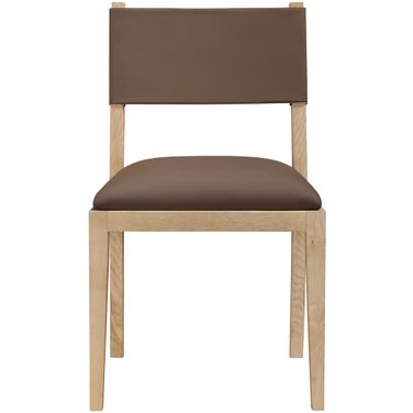 Avon Vegan Leather Dining Side Chair Set of 2 In Brown and Stained Natural