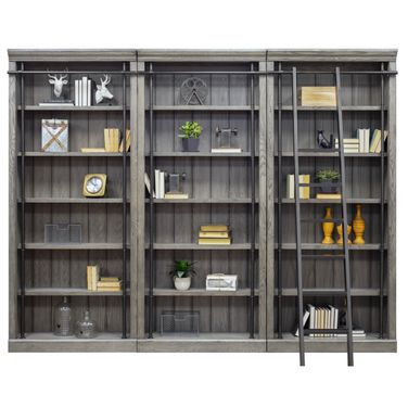 Avondale 8' Tall Three Piece Bookcase Wall With Ladder In Gray