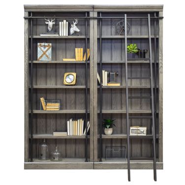 Avondale 8' Tall Two Piece Bookcase Wall With Ladder In Gray