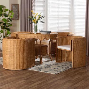 Ayumi 5-Piece Round Rattan Dining Set In Honey