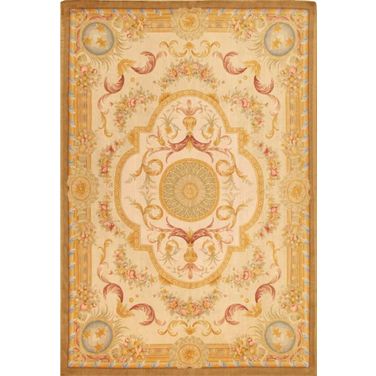 Azerbaijan Collection Hand-Knotted Lamb's Wool Area Rug-10' 1" x 13' 9" In Ivory and Yellow
