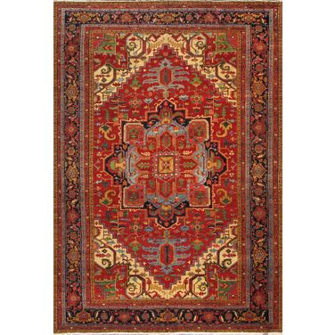 Azerbaijan Collection Hand-Knotted Lamb's Wool Area Rug-12' 5" x 18' 4" In Red and Navy