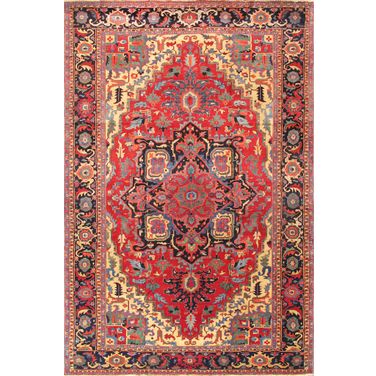 Azerbaijan Collection Hand-Knotted Lamb's Wool Area Rug-12' 9" x 19' 3" In Red and Navy