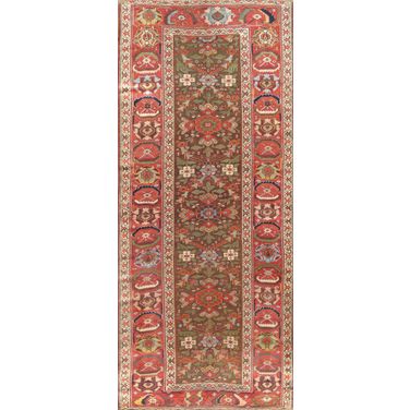 Azerbaijan Collection Hand-Knotted Lamb's Wool Area Rug- 4' 2" x 9' 5" In Brown and Rust