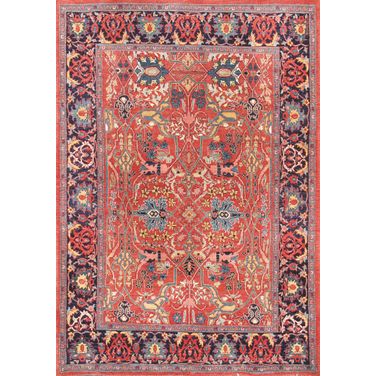 Azerbaijan Collection Hand-Knotted Lamb's Wool Area Rug- 5' 6" x 7' 6" In Rust and Navy