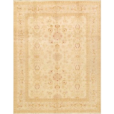 Azerbaijan Collection Hand-Knotted Lamb's Wool Area Rug- 9' 1" x 12' In Ivory and Camel