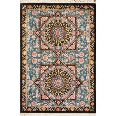 Azerbaijan Collection Hand-Knotted Pure Silk Area Rug- 1'10" x 2'8" In Multi