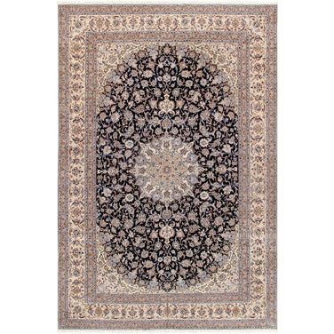 Azerbaijan Collection Hand-Knotted Silk and Wool Area Rug-11'10" x 18' In Beige and Navy