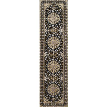 Azerbaijan Collection Hand-Knotted Silk and Wool Area Rug- 3' 1" x 11' 8" In Black