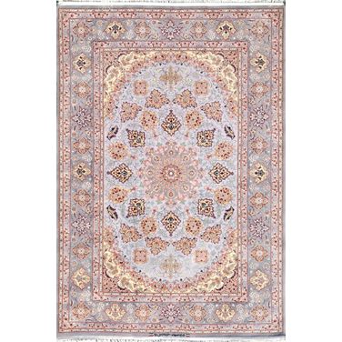 Azerbaijan Collection Hand-Knotted Silk and Wool Area Rug- 4' 4" x 6' 7" In Grey