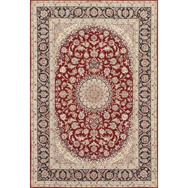 Azerbaijan Collection Hand-Knotted Silk and Wool Area Rug- 5' 2" x 7' 8" In Red and Navy