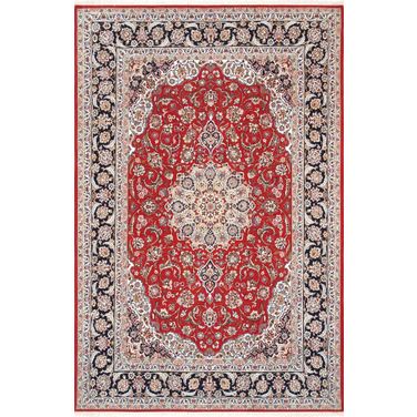 Azerbaijan Collection Hand-Knotted Silk and Wool Area Rug- 5' x 7' 8" In Red and Navy