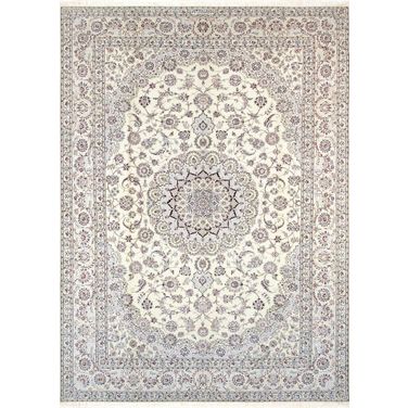 Azerbaijan Collection Hand-Knotted Silk and Wool Area Rug- 8' 2" x 11' 5" In Ivory