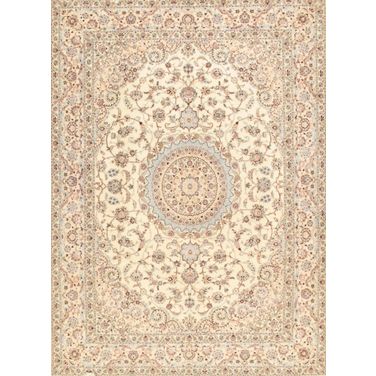 Azerbaijan Collection Hand-Knotted Silk and Wool Area Rug- 8' 4" x 11' 7" In Ivory