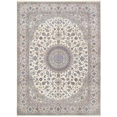 Azerbaijan Collection Hand-Knotted Silk and Wool Area Rug- 8' 8" x 12' 1" In Ivory