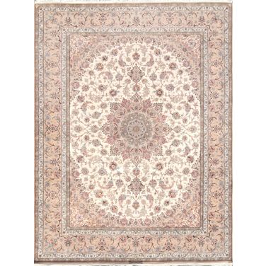 Azerbaijan Collection Hand-Knotted Wool Area Rug-10' x 13' 6" In Ivory and Coco