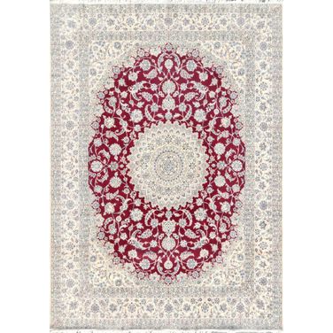 Azerbaijan Collection Hand-Knotted Wool Area Rug-10' x 13' 9" In Ivory and Red