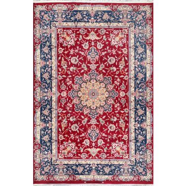 Azerbaijan Collection Hand-Knotted Wool Area Rug- 4' 4" x 6' 8" In Blue and Red