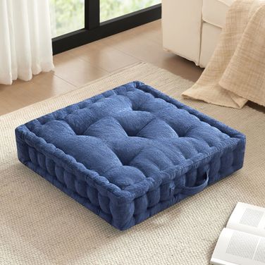 Azza Poly Chenille Square Floor Pillow Cushion In Navy