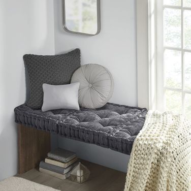 Azza Polyester Chenille Square Floor Pillow Cushion In Charcoal