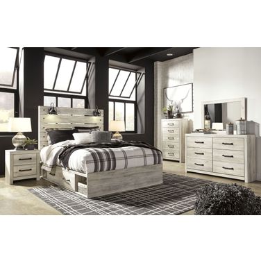 Cambeck Whitewash Panel Bedroom Set with One Side Storage