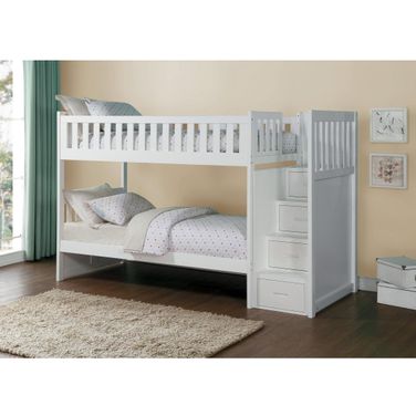 Galen White Youth Bunk Bedroom Set With Storage Staircase