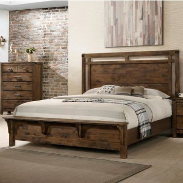 Crown Mark Furniture Curtis King Panel Bed in Rustic
