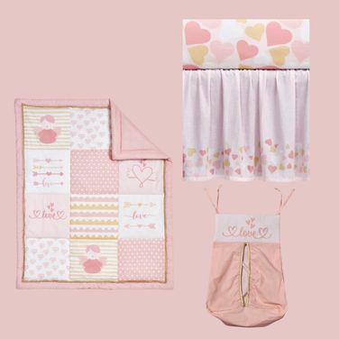 Baby Love 4 Piece Crib Bedding Set In Peach/Pink/White