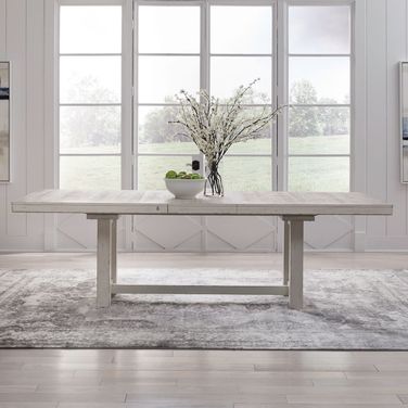 Backroads Trestle Table Set In Weathered White and Parchment Brown