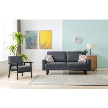 Bahamas 70 Inch Linen Sofa and Chair Set with 2 Throw Pillows In Dark Gray