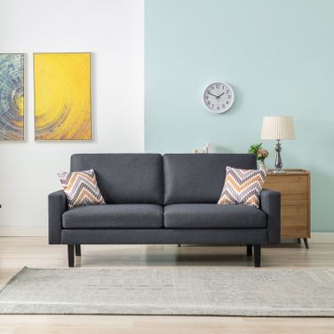 Bahamas 70 Inch Linen Sofa with 2 Throw Pillows In Dark Gray