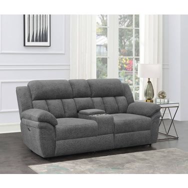 Bahrain Upholstered Power Loveseat with Console Charcoal