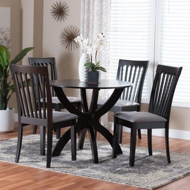 Bailey Fabric and Wood 5-Piece Dining Set In Grey and Dark Brown
