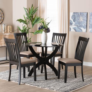 Bailey Fabric and Wood 5-Piece Dining Set In Sand and Dark Brown
