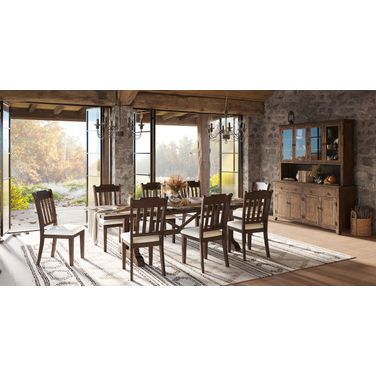 Bakersfield 110 Inch Dining Set with Extension In Wire Brush Brown