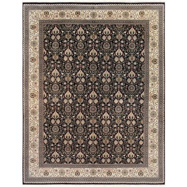 Baku Collection Hand-Knotted Lamb's Wool Area Rug- 11' 10" x 15' 8" In Black and Ivory