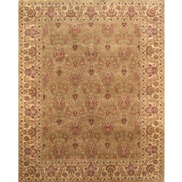 Baku Collection Hand-Knotted Lamb's Wool Area Rug- 8' 1" x 10' 1" In Light Green and Gold