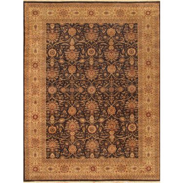 Baku Collection Hand-Knotted Lamb's Wool Area Rug- 8' 10" x 11' 8" In Black and Gold