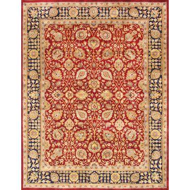 Baku Collection Hand-Knotted Lamb's Wool Area Rug- 8' 11" x 11' 7" In Red and Navy