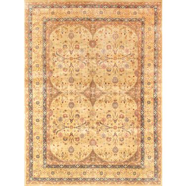 Baku Collection Hand-Knotted Lamb's Wool Area Rug- 8' 11" x 12' In Camel and Gold