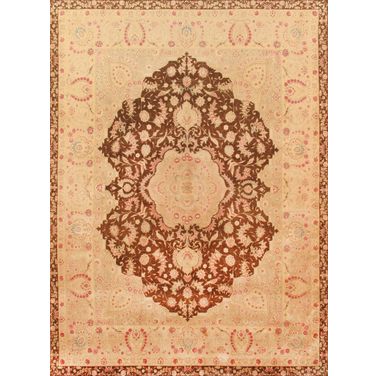 Baku Collection Hand-Knotted Lamb's Wool Area Rug- 8' 7" x 11' 4" In Brown and Peach
