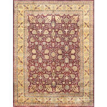 Baku Collection Hand-Knotted Lamb's Wool Area Rug- 8' 9" x 11' 6" In Burgundy and Gold